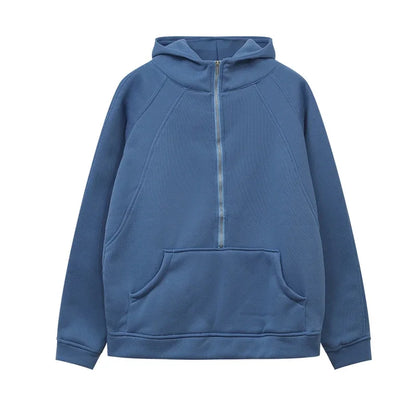Half Zipper Hooded Short Plush Sweater, Casual Sports Sweater, New Fashion, Autumn, Winter, 2024 - Kimlud
