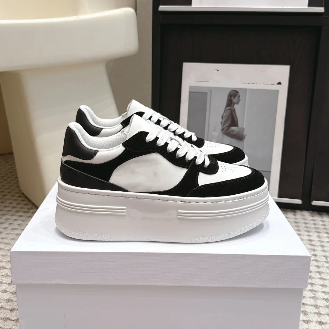 2026 Women Platform Sneakers Genuine Leather Suede Casual Shoes Low Top Lace Up Chunky Sole Fashion Streetwear Trainers Shoes