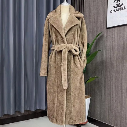 Tuularose Faux Fur Long Coat Women's Lace-up Thickened Long Fur Coat Jacket 2025 Winter Fluffy Plush Warm Lapel Vintage...