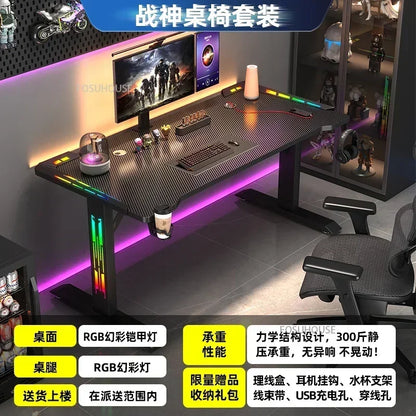 Modern E-sports Table Home Study Room Office Computer Table Office Furniture Internet Cafe Gaming Desk With RGB Atmosphere Light - Kimlud