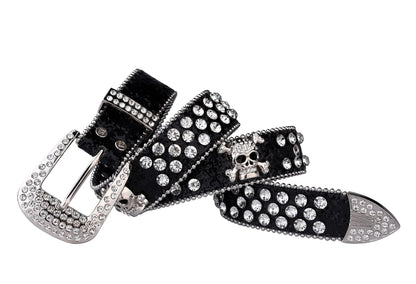 Rhinestone SkullBelt Western Cowgirl Belts For Women Girls Studded PU Leather Country Belt