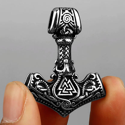 Nordic Mjolnir Valknut Rune Necklace Men's Amulet Pendant Stainless Steel Viking Scandinavian Vienna Pendant Necklace Gift