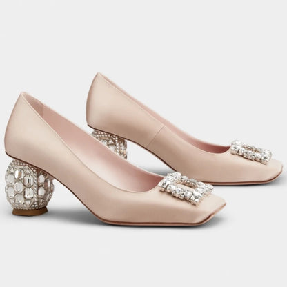 New Rhinestone High Heels Women Slip-On Pumps Women Square Toe Party Crystal Dress Shoes Femmes Chaussures Zapatos De Mujer - Kimlud