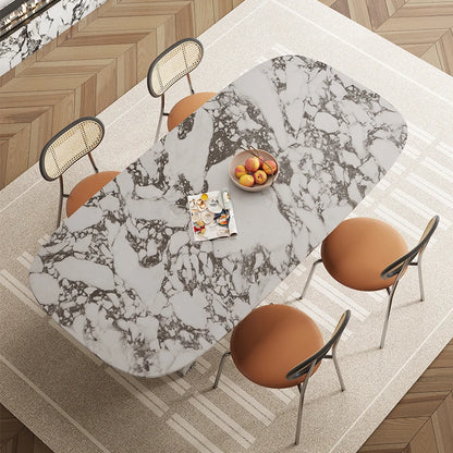 Luxury French Rectangle Marble Table, Cream Aesthetic Designer Villa Furniture, Trendy Natural Stone Dining Table - Kimlud