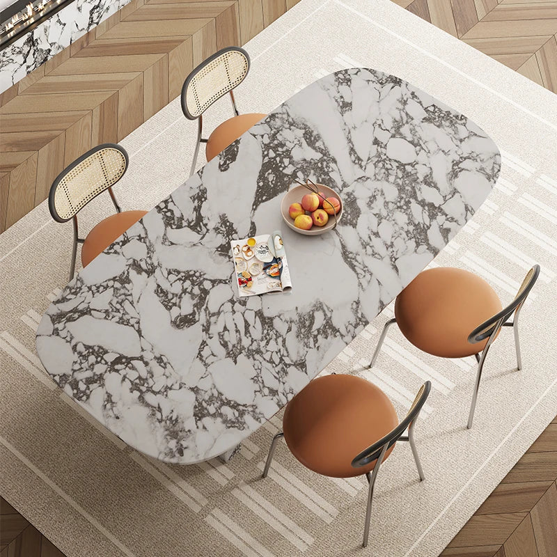 Luxury French Rectangle Marble Table, Cream Aesthetic Designer Villa Furniture, Trendy Natural Stone Dining Table - Kimlud