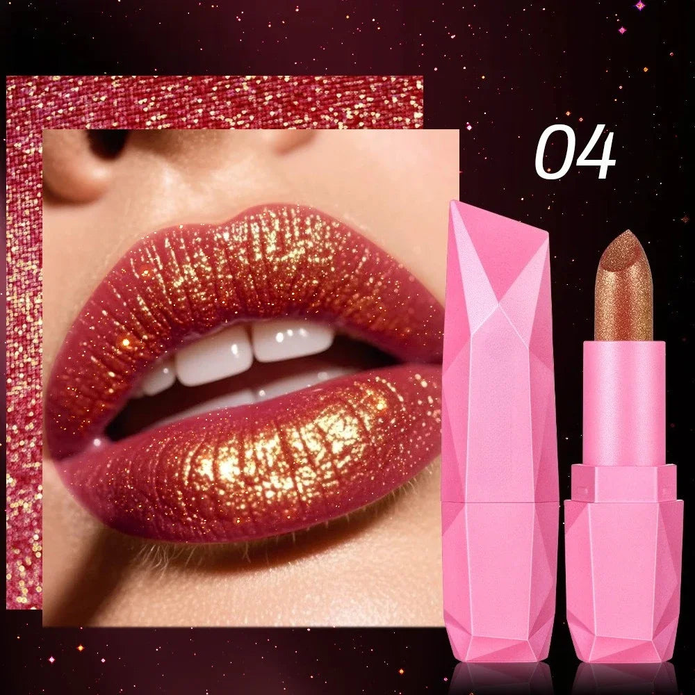 6 Colors Glitter Lipstick Hydrating Red Pink Sparkling Shine Lip Color Highly Pigmented Lip Tints Metallic Finish Lip...