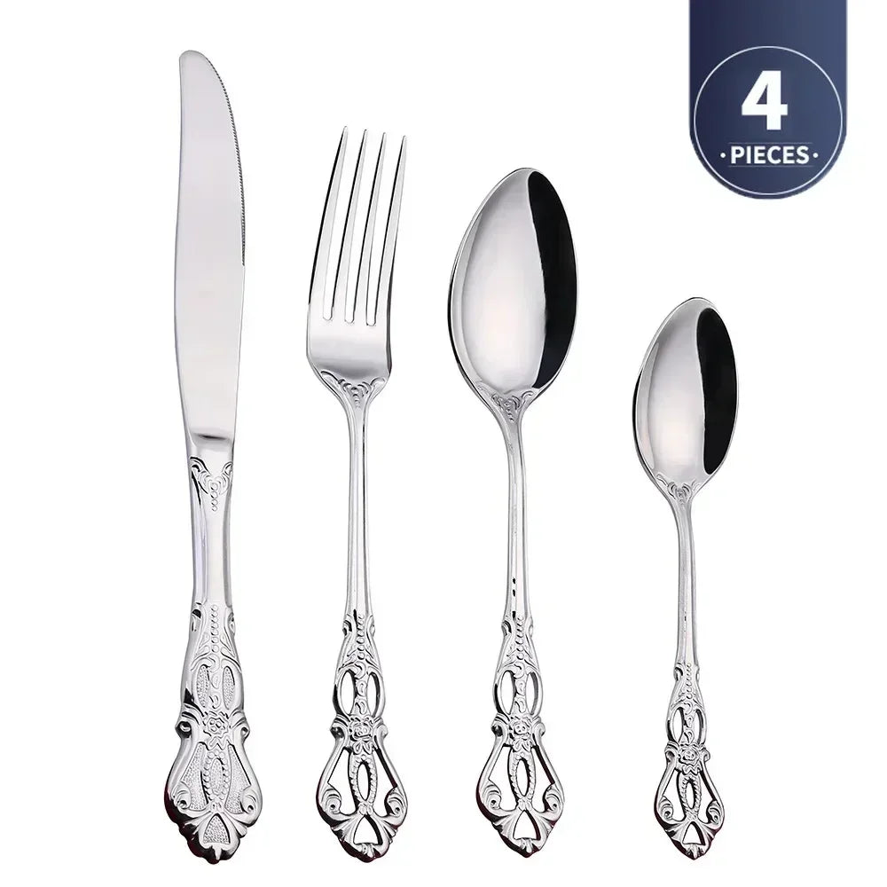 Golden Stainless Steel Cutlery Set Royal European Spoon Fork Complete Tableware Retro Design Dishwasher Safe Elegant...