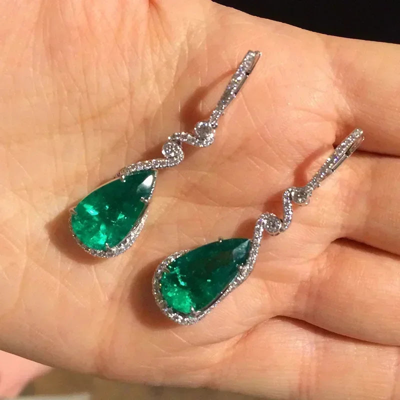 Fashionable Banquet Elegant Emerald Cubic Zirconia Earrings, High-end Inlaid Wedding Style Swaying Jewelry Accessories |...