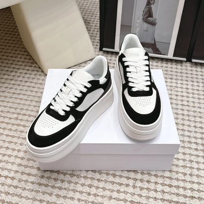 2026 Women Platform Sneakers Genuine Leather Suede Casual Shoes Low Top Lace Up Chunky Sole Fashion Streetwear Trainers Shoes