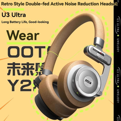 UMELODY U3 ULTRA Active Noise Reduction Bluetooth Headphones Custom Retro Lightweight Metal Headset Foldable and Easy To Carry