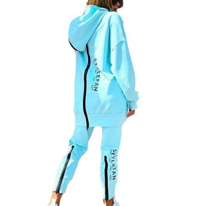 Winter Chic Oversized Tracksuit Back Zipper Long Hoodie + Pants Set Street Sportswear Pullover Hip-Hop Two-Piece Women Outfits - Kimlud