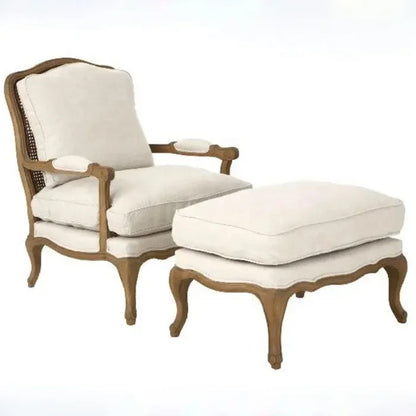 French farmhouse antique wooden armchair lounge living room furniture with stool accent chair - Kimlud