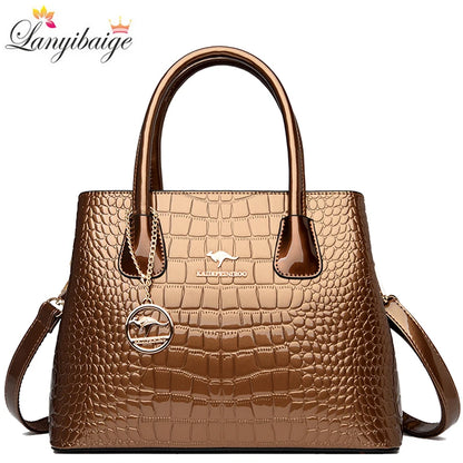 2024 Luxury Designer Handbag Brand Ladies Crocodile Patterned Patent Leather Tote Bag Crossbody Shoulder Bags For Women...