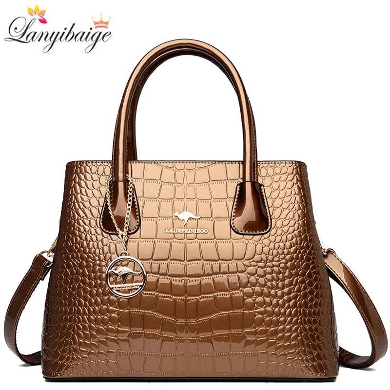 2024 Luxury Designer Handbag Brand Ladies Crocodile Patterned Patent Leather Tote Bag Crossbody Shoulder Bags For Women...