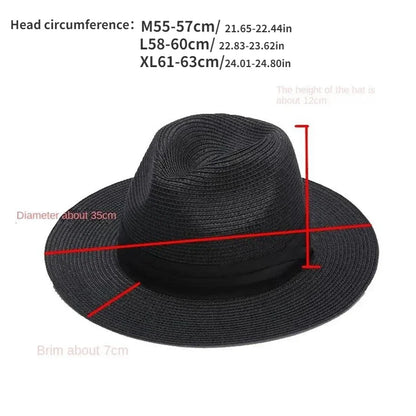 XL Big Head 63CM Summer Beach Woven Sun Hats Men Women Plus Size Jazz UV UPF 50+ Sun Protection Travel Panaman Straw...