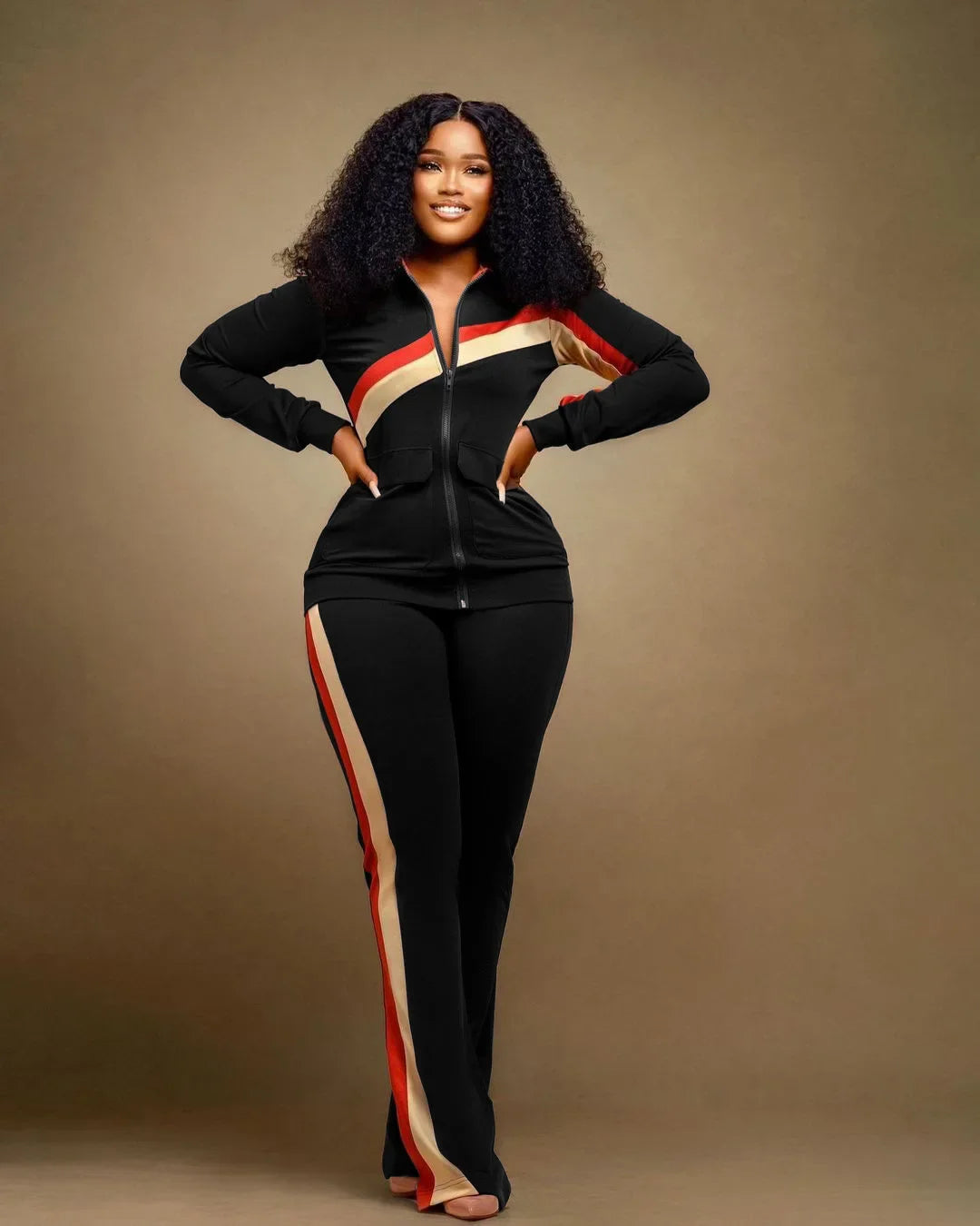 TW521 Women's Sports Casual Fashion Two-piece Striped Splicing Set | Kimlud Mid Range Pants