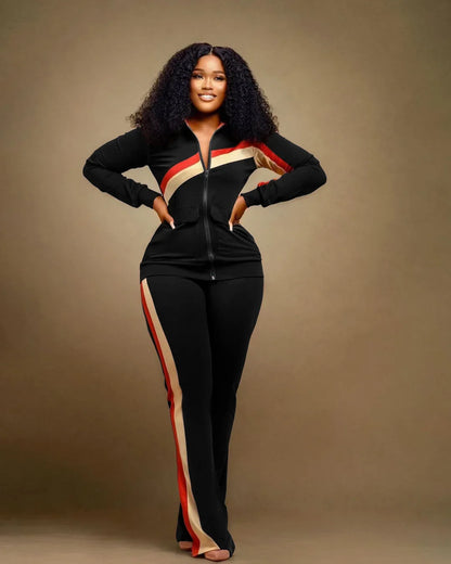 TW521 Women's Sports Casual Fashion Two-piece Striped Splicing Set | Kimlud Mid Range Pants