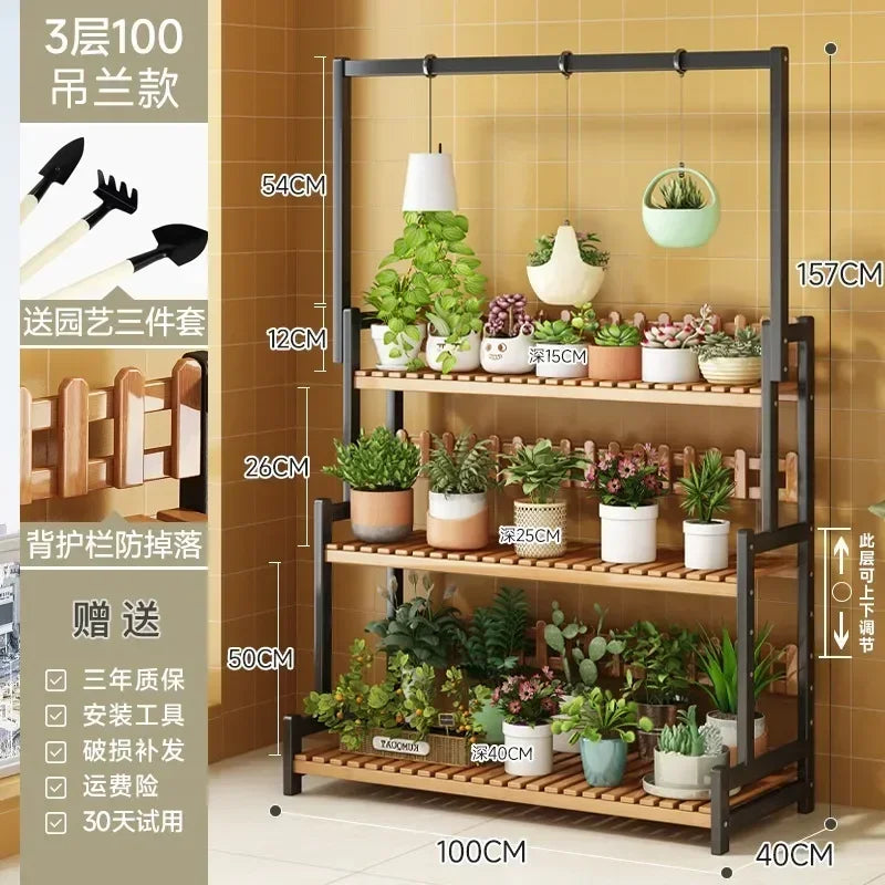 Black Outdoor Plant Shelf Rack Flowers Luxury Universal Square Plant Shelf Rack Tiered Bamboo Bitki Rafları Garden...