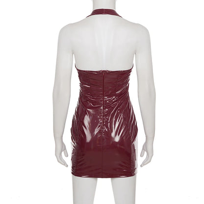 Sexy Pu Leather Bodycon Dress Slim-Deep V-Neck Sleeveless Backless Mini Dresses For Women 2025 Summer Fashion Streetwear...