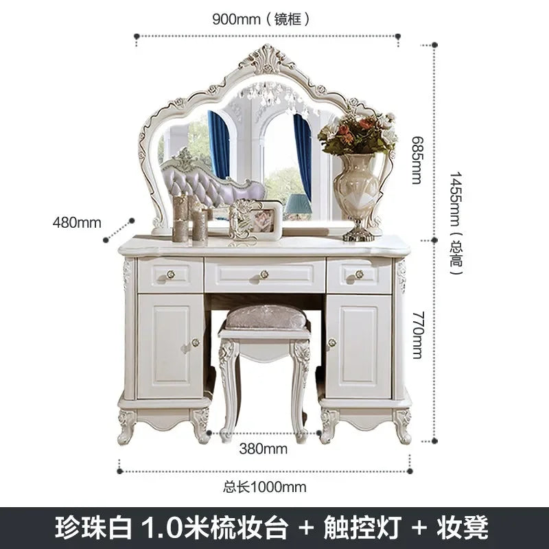 European Luxury Vanity Table Girls Wooden White Tall Vanity Table Makeup Nordic Penteadeira De Maquiagem Bedroom Furniture - Kimlud