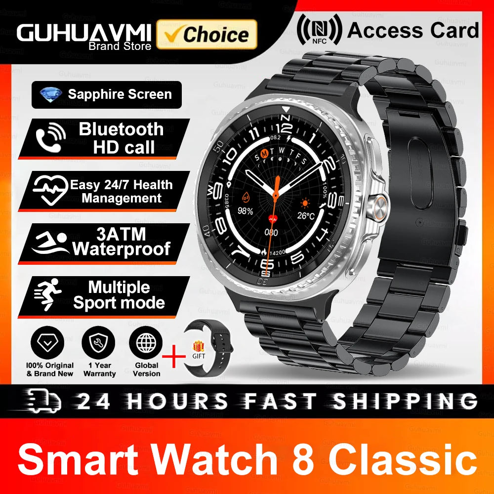 Watch 8 Ultra Classic Fashion Men GPS Map Compass NFC 3ATM Waterproof Smart Watch Rotating Dial HD Bluetooth Call Upgraded Watch