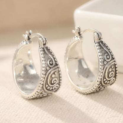 Vintage Copper Material Craftsman Hand Carved Textured Earrings Ornament Earrings, Hoop Earrings