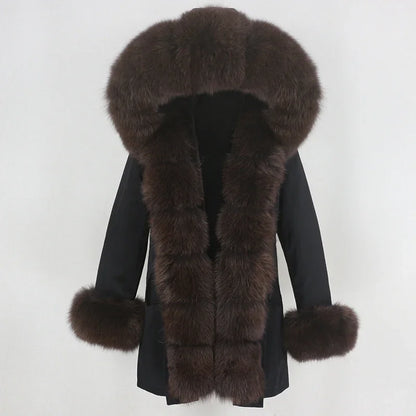 OFTBUY 2024 Fashion Winter Jacket Women Real Fur Coat Natural Real Fox Fur Collar Loose Long Parkas Big Fur Outerwear Detachable