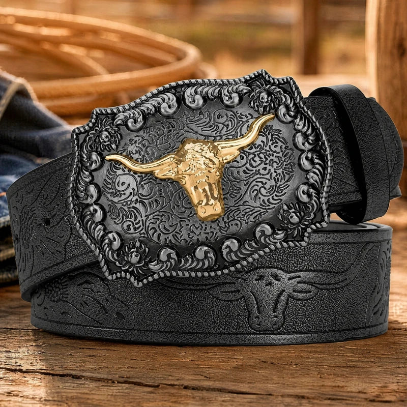 New Men's Western Cowboy Belt - Cool Handsome Black PU BELT Material Embossed Design and Stylish Alloy Buckle Men Belt |...