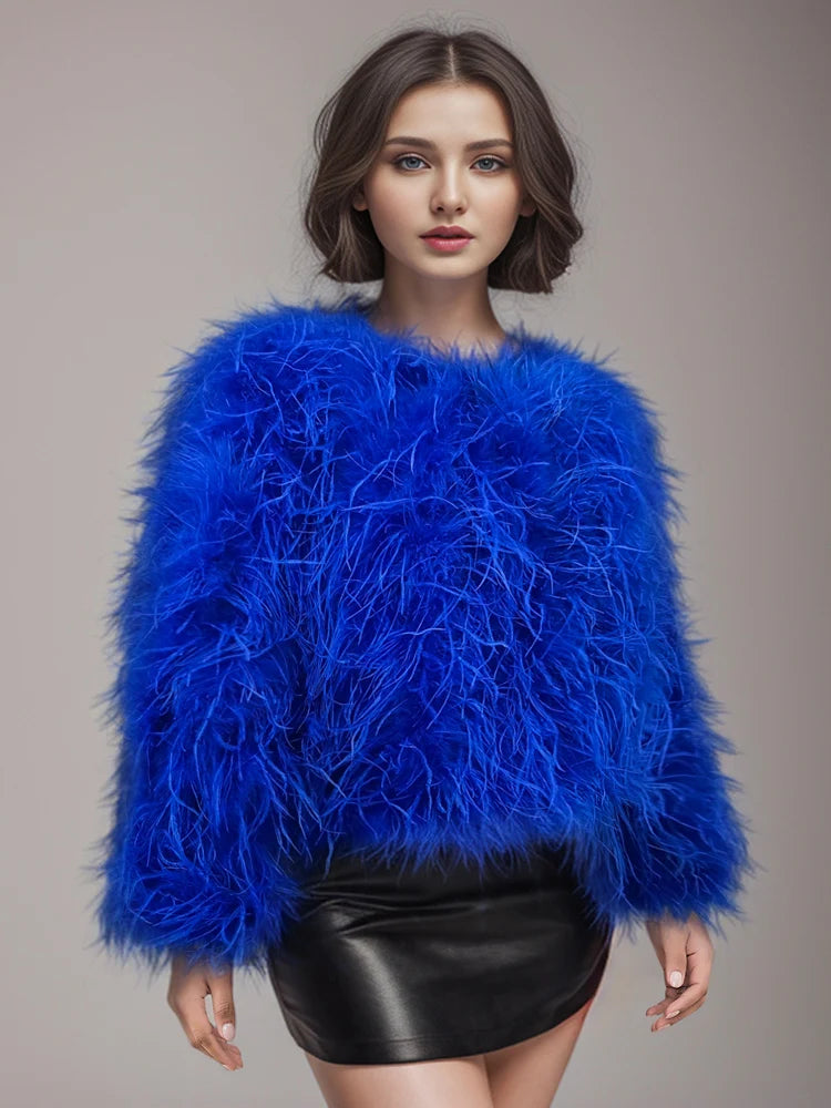 Winter True Ostrich hair Jacket Casual Long Sleeve Imported Fur Jacket Women's Warm Jacket Size Customizable