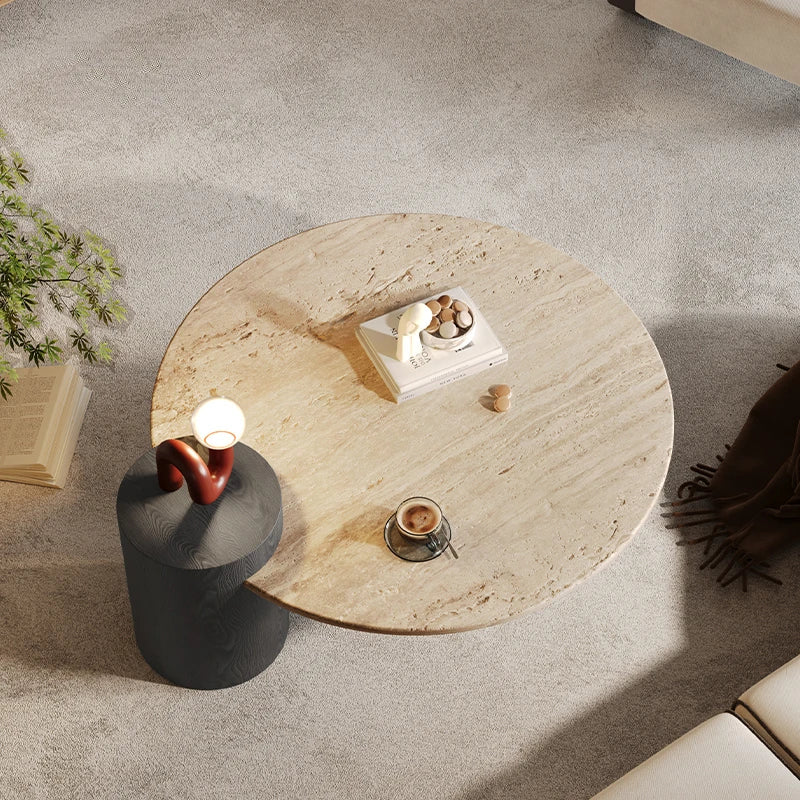Stone Italian Side Table Nordic Natural Travertine Unique Wood Coffee Table Round Stone Designer Stolik Kawowy Home...