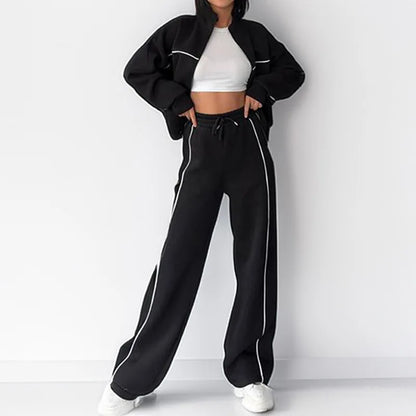 New 2 Piece Sets Women Outfit Casual Pant Set Sportswear Long Sleeve Cardigan Lace Up Clothing Two Piece Suits Zipper Sweatshirt - Kimlud
