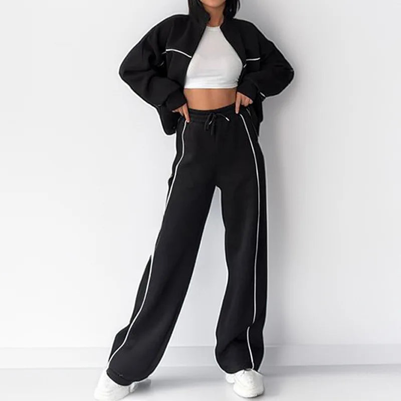 New 2 Piece Sets Women Outfit Casual Pant Set Sportswear Long Sleeve Cardigan Lace Up Clothing Two Piece Suits Zipper Sweatshirt - Kimlud