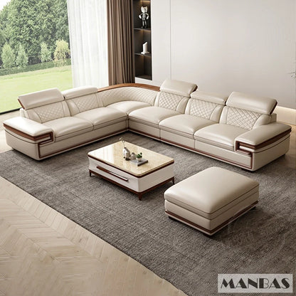 Linlamlim Premium Italian Genuine Leather Sofa Set for Living Room with Adjustable Headrests, Bluetooth Speaker, Wireless Charge