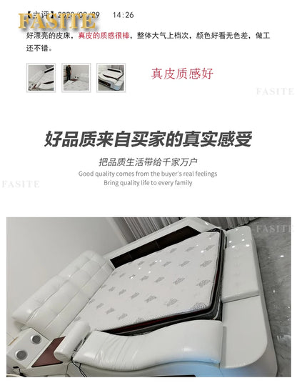 Genuine Leather Tech Smart  Multifunctional Beds Massage Modern Luxury Camas Upholstered With Bluetooth Speaker,Air Cleaner