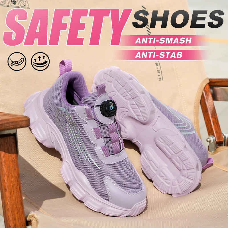 Big Size Men and Women Rotary Buckle Work Safety Shoes Men Air Soft Sole Lightweight Sneakers Protective Fashion Work Shoes