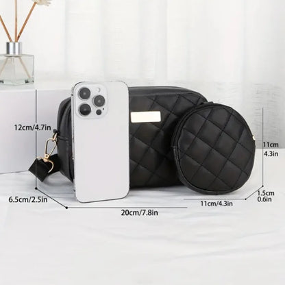Two Piece Set Chic Quilted Women Crossbody Bag with Detachable Mini Purse Fashion Shoulder Bag for Women Casual Daily Ladies Bag - Kimlud