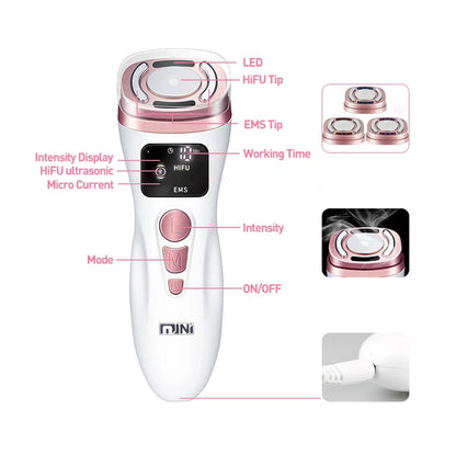 New Mini HIFU Ultrasonic Machine EMS  Microcorriente Facial Lifting Firming Skin Care Anti Wrinkle Massager