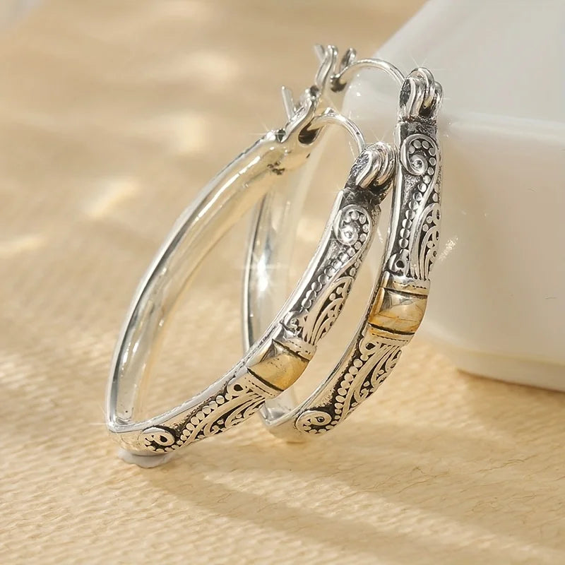 Vintage Trendy Carved Pattern Geometric Pendant Earrings Women's Personalized Ethnic Style Holiday Accessories Gifts |...