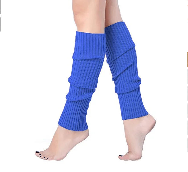 Women Halloween 80s Neon Colored Knit Leg Warmers Ribbed Bright Footless Socks Punk Black Knee High Gothic Hip-hop Rock Sock