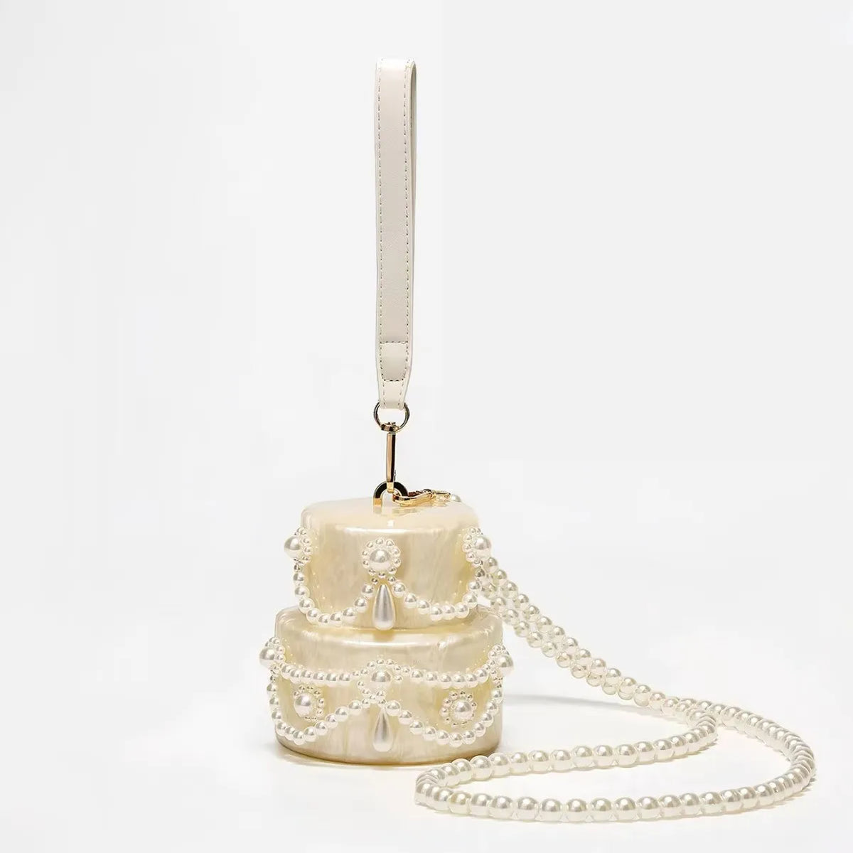 Women Acrylic Cake Bag Cute Pearl Evening Clutch Bag Beading Pearl Purse For Wedding Party Luxury shoulder Handbag Designer Chic - Kimlud