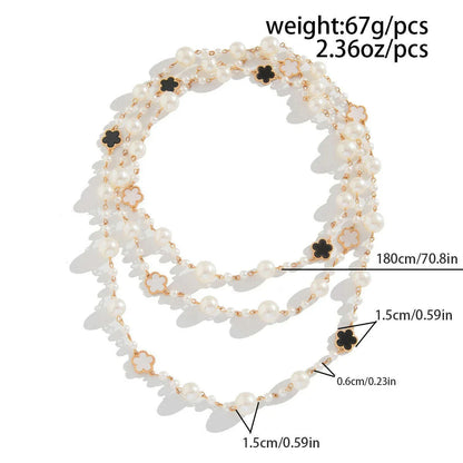 Ingemark Elegant Multilayer Imitation Pearl Choker Necklace for Women Flower Adjustable Long Chain Y2K Jewelry Wed Accessories
