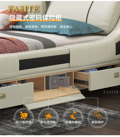 Modern Simple Massage Bed Luxury Water Proof Design Bedframe Double Bed Smart White Nordic Furniture | Kimlud Luxury Bed