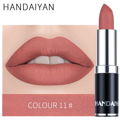 Handaiyan Sexy Nude Red Brown Purple Lipgloss Matte Lip Gloss Velvety Lipstick Matte Waterproof Makeup Long Lasting...
