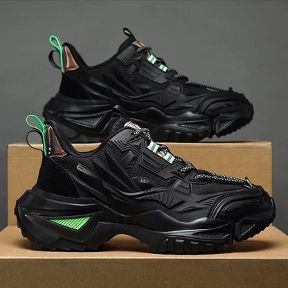 Men's Breathable Sports Casual Shoes Summer Trendy Black Heightening Dad Style Sneakers Mesh Uppers Rubber Soles Comfortable - Kimlud