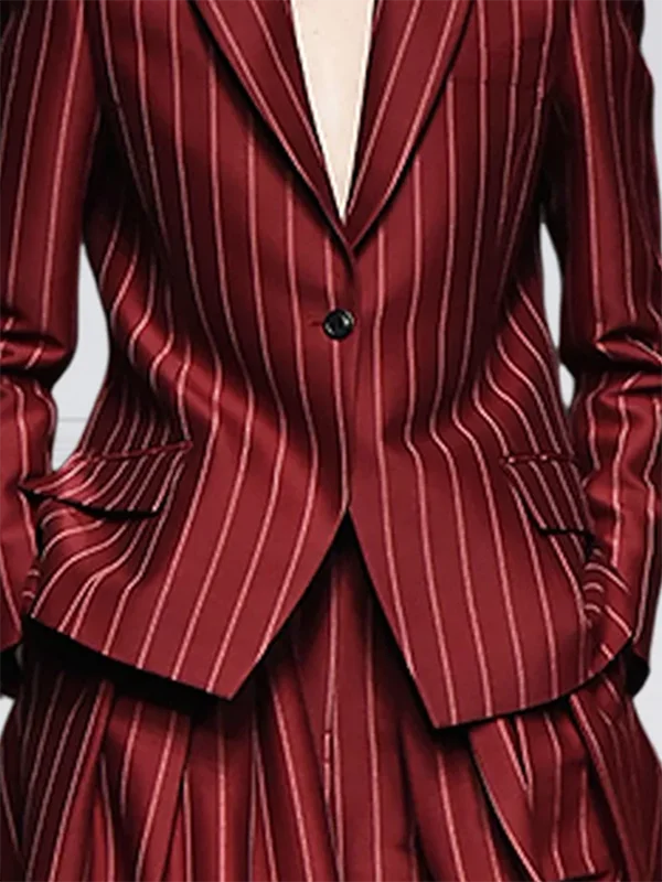 UOOZEE Office Lady Formal Business 2 Piece Sets Striped Long Sleeves Notched Collar Blazer & High Waisted Wide Leg Pants...