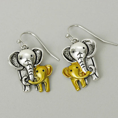Huitan Cute Elephant Shaped Women Drop Earrings Two Tone Party Fashion Metal Accessories Delicate Lovely Animal Jewelry Gift