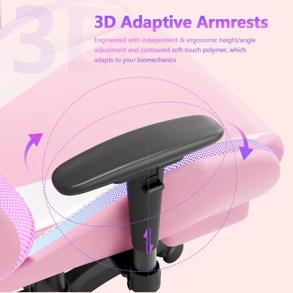 Gaming Chair, Video Game Chair with Bluetooth Speakers and Led Lights, Office Chair with Massage and 3D Armrest High Back Compu