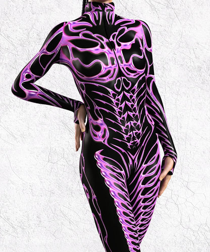 Women 3D Painted Cosplay Jumpsuit Cyberpunk Muscle Bodysuit Halloween Carnival Party Performance Zentai Suit Aerial Yoga