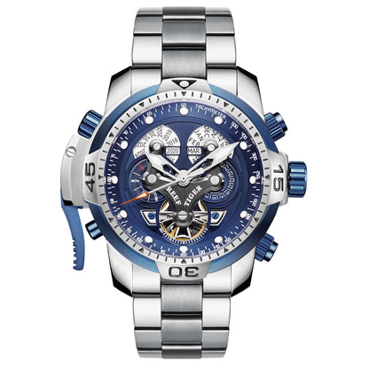 Reef Tiger Men's 46mm Automatic Mechanical Watch with Luminous Hands/Markers, Sapphire Crystal, and Year/Month/Day/Date Display