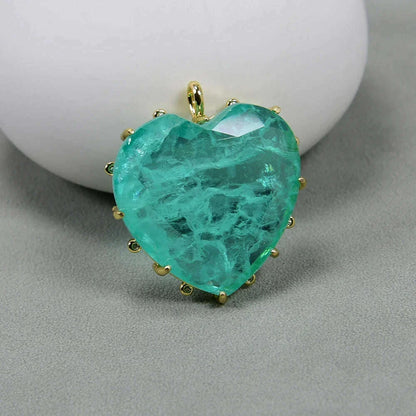 APDGG 2 Pcs Cz Green Crystal Natural Quartz Stone Heart Shaped Gold Plated Pendant DIY Fashion Jewelry Necklace Making DIY